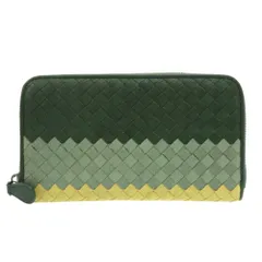 未使用 ボッテガヴェネタ イントレチャート レザー グリーン イエロー 長財布 緑 1924 BOTTEGAVENETA