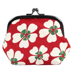 小紋工房 3.6寸 ぷっくりがま口 モダン桜（赤） ポーチ 二越ちりめん 京都 和KOMONO 江戸小紋 0217 [モダン桜（赤）]