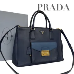 【価格交渉/質問大歓迎♪】超希少　プラダ ハンドバッグ サフィアーノ 2way　三角ロゴ　ブルー　4925