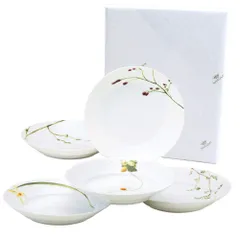 【新着商品】パスタ皿 カレー皿 結婚祝い かわいい 5柄セット 電子レンジ温め対応 花柄 グリーン 日本製 径21cm ギフトボックス付き 里花暦(さとはなごよみ) セット ラッピング済 皿 プレート 40912-32842AZ NARUMI(ナルミ)