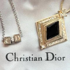 Christian Dior　クリスチャン・ディオール　ネックレス　2点　まとめ　CD　ロゴ　キューブ　サイコロ 　ゴールド　ブラック　ひし形　ラインストーン　【レディース】【中古】【送料無料】