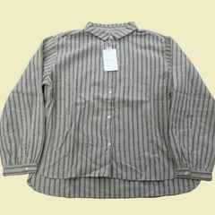 未使用！【日本製】綿×麻 七分袖シャツ｜M｜ストライプ・ナチュラルカラー
