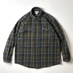 Carhartt カーハート ヘビーネルシャツ XL オンブレチェック カーキ 緑 グリーン 長袖 フランネルシャツ コットンシャツ チェック柄 厚手 ワークシャツ アメカジ メンズ 古着 秋冬
