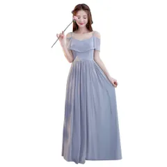 [JFashion] レディース ロングドレス ワンショルダー オフショルダー 袖あり デコルテ エレガント ワンピース パーティー ハイウエスト ウェディング お呼ばれ 結婚式 花嫁 二次会 フォーマル シフォン 可愛い 体型カバー 着やせ