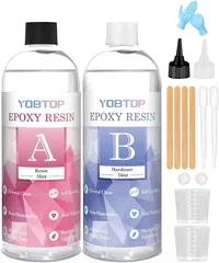 YOBTOP 2液性レジン液 大容量 948ml/1060g エポキシ樹脂 ハードタイプ 高い透明 気泡なし 黄変なし DIY 手芸用品 イヤリング ネックレス 低刺激性 混合比率1:1(透明, 948ml)