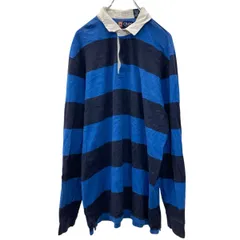 CHAPS 長袖 ラガーシャツ L ブルー ブラック チャップス ハーフボタン コットン100% 刺繍ロゴ ワンポイント ストライプ 秋物 a710-5257