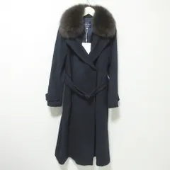 未使用 JUSGLITTY ジャスグリッティー アンゴラブレンド フォックスファー付 ベルテッドコート 2 ネイビー レディース 古着 中古 USED
