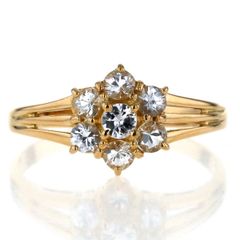 K18YG イエローゴールド リング ホワイトサファイア 1.00ct 花 フラワー 割れ腕 シンプル 指輪 15号【新品仕上済】【zz】【中古】