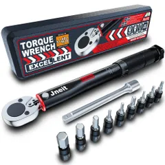 Jneit トルクレンチ 自転車 差込角 6.35 mm (1/4 インチ) 3~33 Nm プリセット型 とるくレンチセット 11点組 ビットソケットレンチセット ブラック