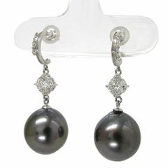 黒蝶真珠 ダイヤモンド スイングピアス 約13mm ホワイトゴールド パール 大粒 D0.423ct 0.427ct K14WG K18WG ジュエリー 鑑別書付き【新品】