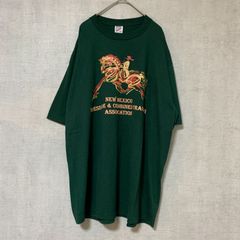 90s US JERZEES 半袖Tシャツ グリーン ビッグプリント【メンズXL】