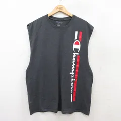 XL/古着 チャンピオン Champion ノースリーブ Tシャツ メンズ ビッグロゴ 大きいサイズ クルーネック 濃グレー 25jul19 中古