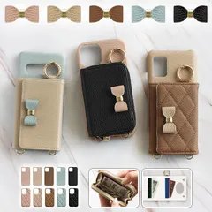 スマホケース ハード 全機種対応【レザーorキルティング×カード入れor小銭入れ×立体リボン】322