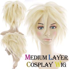 ミディアムレイヤーウィッグ ホワイトミルキー (コスプレウィッグ ショート 男装 金髪 ブロンド)