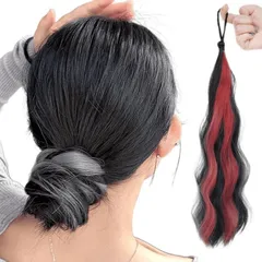 ルスブリラーレ (Luce brillare) お団子 ウィッグ ポニーテール 巻き髪 ダンス衣装 ヘアゴム 編み込み 子供 キッズ エクステ 子供用 髪飾り つけ毛 ヘアアクセ シュシュ 50cm ロング(ダークブラウン/レッド,  50cm)