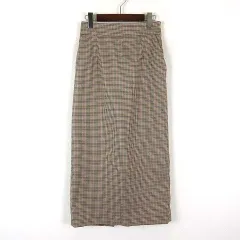 ローリーズファーム LOWRYS FARM スカート ロング マキシ ペンシルスカート ガンクラブチェック ストレッチ M ベージュ マルチカラー 美品