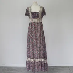 古着 60~70年代 ガンネサックス GUNNE SAX Jessica 花柄 総柄 スクエアネック マキシ丈 半袖 Aラインワンピース/eva003154