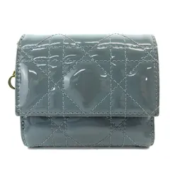 クリスチャンディオール Christian Dior Lady Dior ロータスウォレット カナージュ パテントカーフスキン 三つ折り財布 ロゴチャーム ブルーグレー S0181OVRB /AT ■OS ■OH