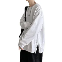 ホワイト 3ボタン_2XL [YIMANIE] メンズ トレーナー 長袖 パーカー 服 メンズ スウェット プルオーバー メンズ ボタンスリット カジュアル 春 秋 BIG ロンtシャツ 大きいサイズ 無地 ビッグシルエット オーバーサイズ 白 黒 ドロップシ