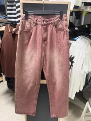 ディープピンク ヴィンテージ ウォッシュ デニム パンツ
