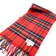 【美品】Johnstons of Elgin　マフラー ストール　100％WOOL　ウール　赤チェック　ロング長さ172cm  幅25cm ユニセックス