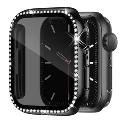 【人気商品】40mm 40mm SEに対応 4 5 6 Series iWatch ブラック レディース オシャレ 光沢感 ガラスフィルム付き シングルダイヤモンド カバー カバー Watch Watch Apple Apple 覗き見防止 アップルウォッチ