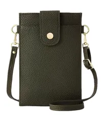 [Four leaf] 【スマホ 小銭 カードが入る】 スマホポーチ レディース 斜めがけ 携帯 スマホ ショルダー バッグ 縦型 軽量 レザー お財布 小銭入れ 一体型 ポシェット サコッシュ (グリーン) [グリーン]