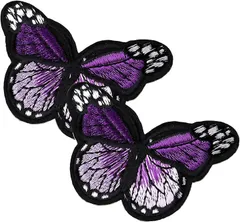 ドナリー 蝶々 ワッペン 2枚セット アイロン アップリケ 刺繍 ハンドメイド 手芸 DIY リメイク 補修(パープル,  大(6.9cmx4.6cm))