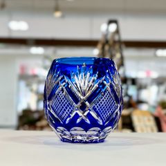 KAGAMI CRYSTAL カガミクリスタル ローズボール 花瓶 ブルー 切子