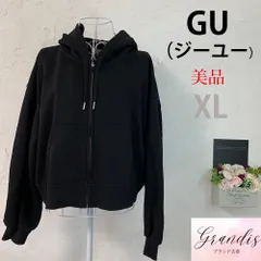 ★美品★ GU （ジーユー）パーカー 黒 XL フルジップ 前両側ポケット レディース