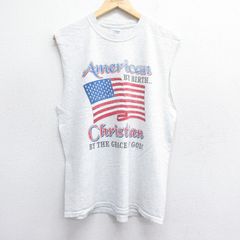 L/古着 ノースリーブ ビンテージ Tシャツ メンズ 00s 星条旗 Christian クルーネック 薄グレー 霜降り 25jul07 中古