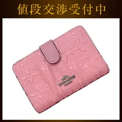 コーチ 二つ折り 財布 ピンク シグネチャー F25937 美品 レザー 中古
