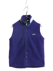 【お得なクーポン配布中!】 90s USA製 パタゴニア パイル フリース ベスト キッズ L レディース S 程 オールド アウトドア フルジップ ハイネック 重ね着 前開き 青紫