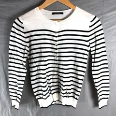 マカフィー MACPHEE カーディガン 長袖 ボーダー コットン100％ トゥモローランド 白 黒 Sサイズ 2025033100259