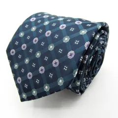 キミジマ ブランド ネクタイ シルク 格子柄 小紋柄 PO メンズ ネイビー KIMIJIMA PARIS TOKYO 【中古】