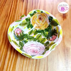 りんごボウル　黄色とピンクのバラ模様　単品　ツェラミカミレナ　ポーランド食器　ポーリッシュポタリー　オーブン・電子レンジ・食洗機対応