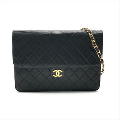 良品 CHANEL シャネル ココマーク マトラッセ ラムスキン プッシュロック チェーン ショルダー バッグ ブラック レディース a8163