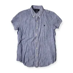リネン 100% Gymphlex ジムフレックス ストライプ BD ボタンダウン 半袖シャツ 14/ブルー レディース