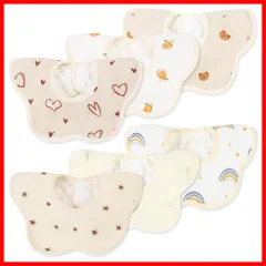 [Comfort U] よだれかけ ベビー ビブ スタイ 6枚セット 女の子 男の子 4層構造 ガーゼ 綿100％ 防水シート入り 吸水速乾 柔らかい 花びら型 360度回転可 赤ちゃん エプロン スナップボタン 食事用スタイ 保育園用 出産のお祝いギフト