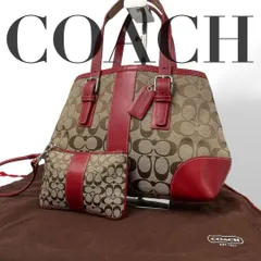 美品 3803 COACH トートバッグ ポーチ付き キャンバス レッド