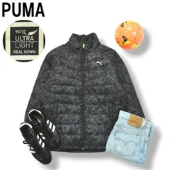 【美品】 プーマ PUMA 834984 ライト ダウン ジャケット ラグランスリーブ ウィンドブレーカー キルティング 総裏地 XL 迷彩柄 ブラック x ペリスコープ メンズ