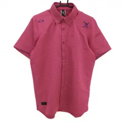 ★特価★オークリー 半袖シャツ レッドピンク ボーダー ティー装着可 スカル刺しゅう  メンズ XL ゴルフウェア Oakley