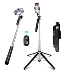 【新品】 スマホ 三脚 自撮り棒 長い 180cm以上 スマホスタンド 【設計強化180cm & 充電式リモコン】1/4ネジ付き じどり棒 カメラ 一脚/ 三脚 360°回転 コンパクト iPhone＆Androidに対応 【日本語取扱説明書付き】 0