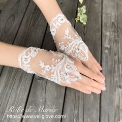 【再入荷】可愛いアウトレット♡レースとパール／ビジューのフィンガーレスグローブ　オフホワイト