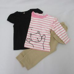 子供服 80～90㎝ 女の子3点セット（半袖Tシャツ　長袖Ｔシャツ 　フリルパンツ）　黒 ピンクボーダー ベージュ