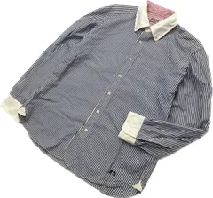 McGREGOR ☆ 襟袖切替え◎ ドレスシャツ ストライプ ボタンダウン 長袖 シャツ ネイビー ホワイト LL 紳士 ビジネス マックレガー■K229