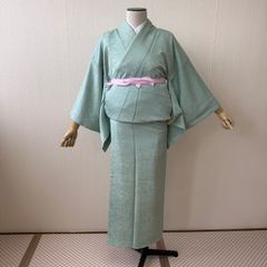 三花】洗える着物 絽 色無地 青 夏着物 単衣 リサイクル リユース