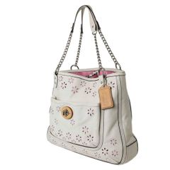 美品 COACH 2way ハンドバッグ ホワイト 花柄パンチング - メルカリ