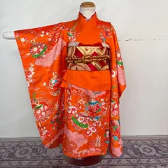七五三　3歳女の子着物　黄色　半襦袢　帯セット　帯揚げ帯締め付き　中古　ビンテージ　きもの猫田　T329