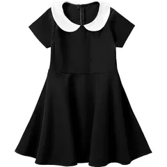 【新品】 [SHELISTEN] ワンピース 女の子 フォーマル 子供服 半袖 冠婚葬祭(ブラック半袖,120)